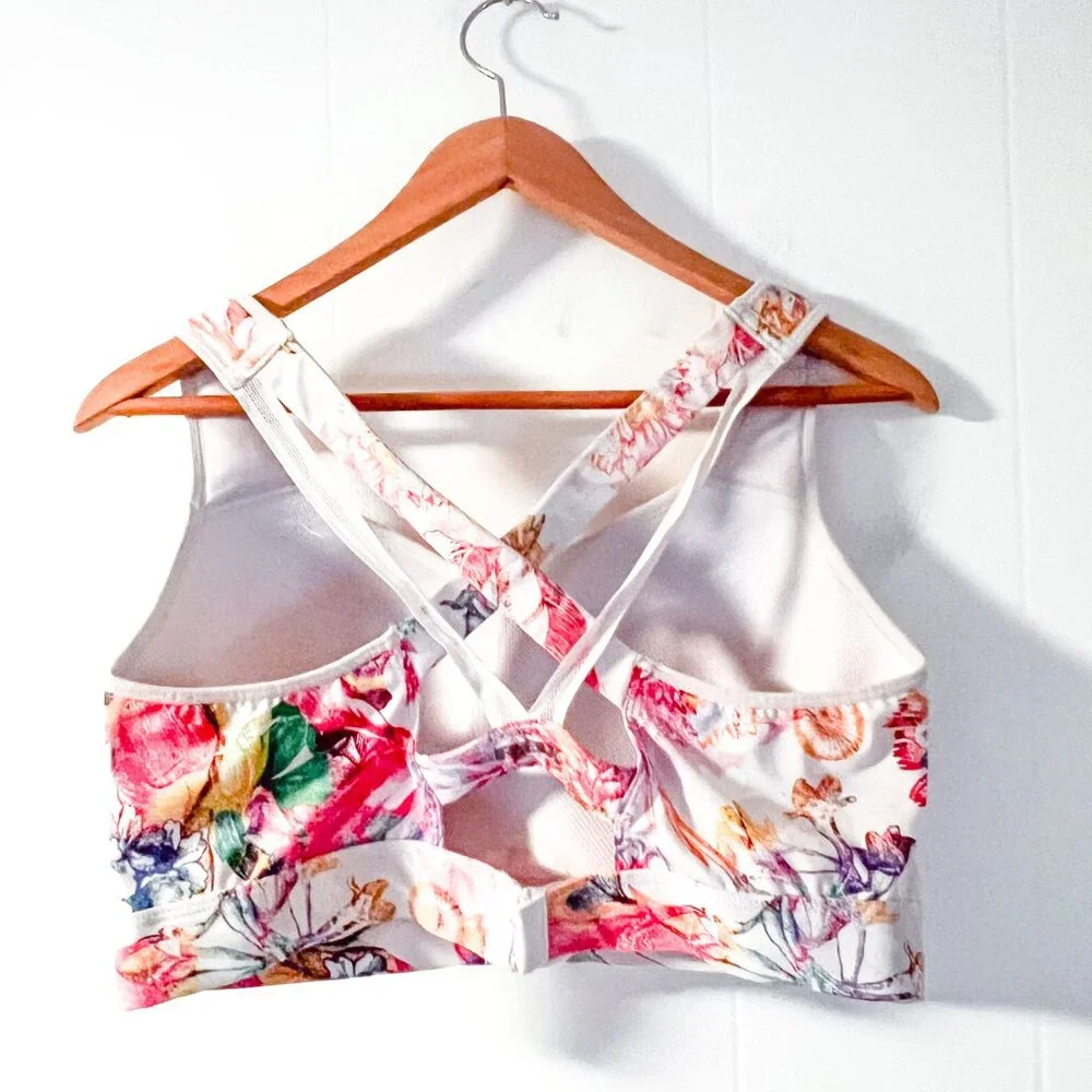 RBX Floral High Impact Strappy Criss-Cross Racerback sports bra, size 1x